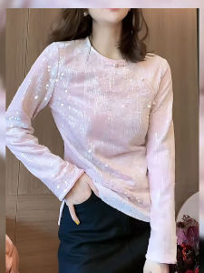 Pink Sequin Velvet Sweatshirt Womens Fashionable Chinese Style High-Quality Top Commute Korean Loose High Waist Online Sales