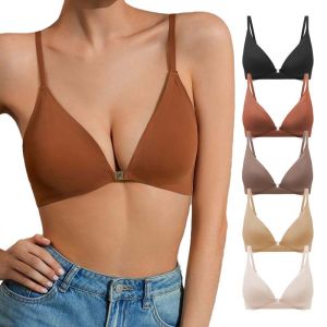 YMQJ Hot Sale Bra with Front Opening Removeable Water Drop Cup Wireless Laser Cut Bra Brasier Para Mujer Women Seamless Bras