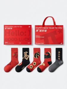PRIMEET | Zodiac Horse New Year & Birth Year Gift Red Crew Socks