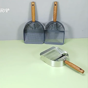 Metal Cat Litter Scoop Long Wood Handle Non-sticker Pet Waste Shovel With Hanging Hole For Reptile