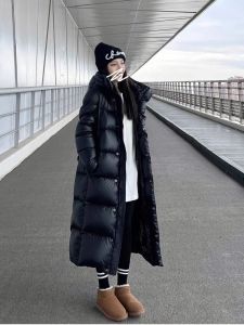 Winter Long over Knee down Jacket Womens Cotton Padded Coat Couple High End Outerwear Korean Style Straight Cut Thickened