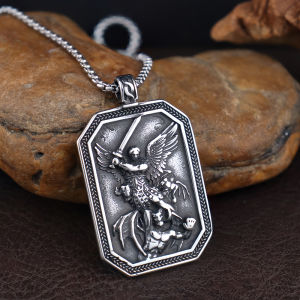 Vintage Archangel Sword Shield Necklace Mens Gift Stainless Steel Saint Christopher Pendant Creative Jewelry Accessories Chain