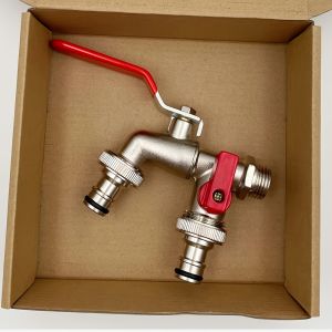 ก๊อกน้ำท่อสวนแบบสองช่อง 1 ชิ้น ก๊อกน้ำกลางแจ้งแบบเกลียวอเนกประสงค์ ใช้ได้กับหัวฉีดน้ำและน้ำ