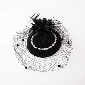COD  Fascinator Hat Hair Accessories Dinner Fedro Hat/Retro Hair Clip Party Hat/Pearl Headpiece