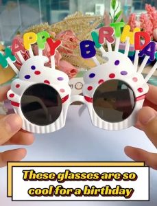 OULISI TikTok Birthday Sunglasses Spec Cake Flower Funny Cute Ins Selfie Party Photo Cermin Mata Hari Jadi 小红书直播搞怪生日眼镜