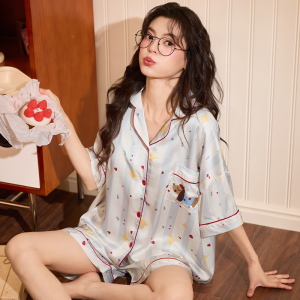 Baisina | Silky Thin Elegant Short Sleeve Shorts Set Sleepwear