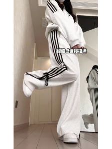 Design Sensation High Waist Thickened Fleece Womens Casual Pants Spring Autumn Winter Straight Leg Floor Length Trousers