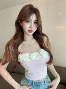 GUZILIAN | Áo ba lỗ hở vai họa tiết hoa phong cách Pháp cho nữ mùa hè Áo ngắn đa năng ôm eo thời trang công sở phong cách Hàn Quốc