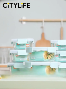 Citylife Glass Food Container Bundle Air-tight Glass Lunch Box Microwaveable BPA Free Bento Box Fridge Container (With Divider)