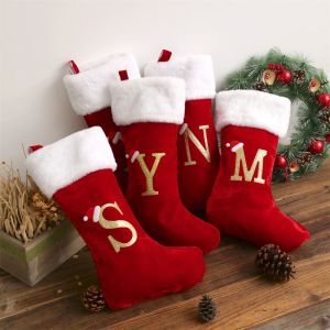 Multi-functional Alphabet Red Christmas Stocking Gift Bag For Home Holiday Parties Outdoor Gardens Christmas Tree Decorations