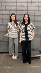 Clouwny Crystal Scarf Knit Set Setelan Wanita Lengan Pendek Premium Knit Korean Look Fit to XXL