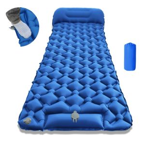 Outdoor Camping Mattress Pad Inflatable With Built In Inflator Pillows Sleeping Pump Ultralight Air Mat Hiking
