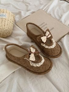 Giày Vải Cotton Đế Bằng Mùa Xuân Thu Cho Nữ Giày Lười Thoải Mái Thoáng Khí Chống Trượt Dây Thắt Nút Bướm Đế Bằng Giày Lười Cotton