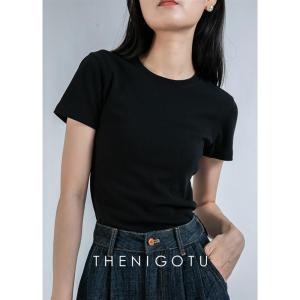 DOROTHY Slim Fit Short Sleeve T-Shirt Womens Black White Color Block Base Top round Neck Korean Style Cotton Polyester Blend