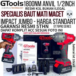 Raja impact wrench jumbo gtools gt78pro 1800nm impek kuat mobil motor mesin truck xaprcanggih