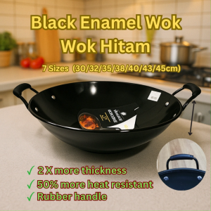 Kuali hitam/besi/Iron Wok / Black Enamel Wok/ Double Handle Enamel Wok | Stir-Fry Wok