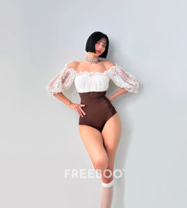 Freeboo Lace Bikini One-Piece Swimsuit Short Sleeve Thermal Vacation Beach Sand Casual Swimwear Quick Dry Backless Fairy Style