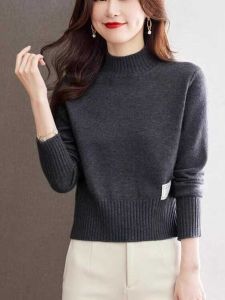 Short Knitted Sweater Womens Autumn Winter Fashion Half High Collar Base Layer Shirt Slimming Inner Wear Top Small Size