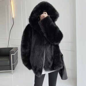 Fujia Qianjin Hooded Environmental-Friendly Fox Fur Fur Outwear Female Winter Young Mid Length Long Length Loose Thick Plush Coat
