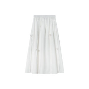 3D Rose Embellished White A-Line Skirt