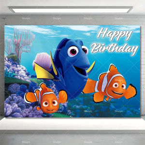 Potdemiel | Cartoon Finding Nemo Backdrop Kids Birthday Decorations Party Supplies Clownfish Baby Shower Banner Photo Shoot Props Boys Gifts
