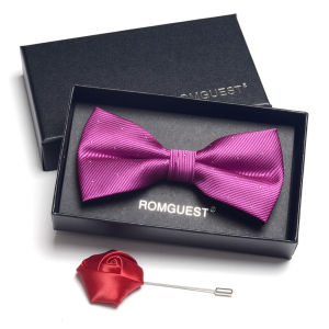 Romguest | Floral Polka Dot Solid Purple Bridal Groom Wedding Bow Tie Double Layer