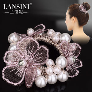 Handmade Pearl Hair Ties Womens Lace Flower Bun Hair Bands Ball Headscarves Popular Internet Red Hair Accessories