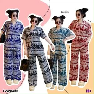 ชิ้นเสื้อฮาวาย+กางเกงขายาว ลายช้าง - set of 2