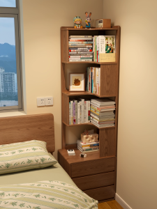 DONGMU | Corner Bedside Table with Bookshelf Storage for Bedroom