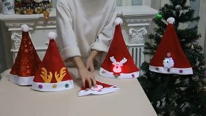 Light Up LED Christmas Hat Flannel Xmas Santa Claus Snowmen Christmas Party Hat for Adults and Kids Christmas Decor