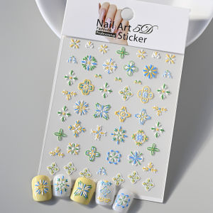5D Embossed Bohemian Style Nail Art Stickers Embossed Baroque Symphony Flower Self-Adhesive Decals Manicure Decorations Sliders