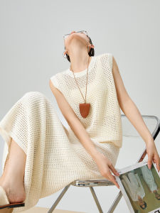 Gu Li Li Hollow out Knitted Vest Skirt Set Womens Fashionable Summer New Arrival Two Piece Suit round Neck Overhead Wear