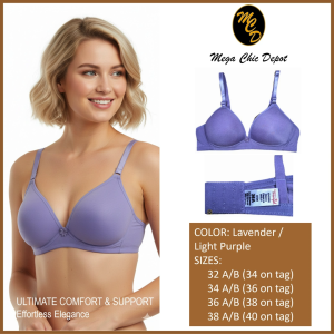 Lavender Light Purple Color Triumph like Nonwire Wireless Breathable Comfortable Stretch Spandex Fabric Elegant Everyday wear Korean T-shirt Style Women Girls Lingerie Bra Underwear Size 32 34 36 38
