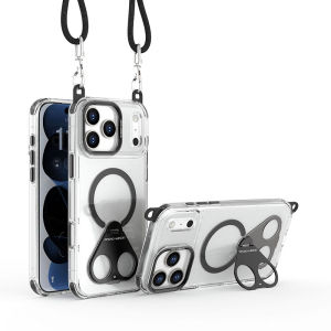Magsafe Sạc từ chống sốc vô hình chân đế trường hợp bảo vệ cho iPhone 17 Pro Max cho iPhone 16 Pro Max 15 Pro 14 cộng với iPhone 13 Pro Max trường hợp với dây Lanyard có thể tháo rời đeo chéo có dây đeo vai iPhone Bìa