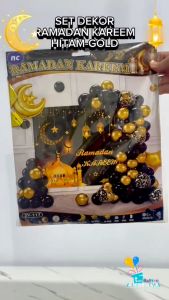 set dekor Ramadan Kareem hitam gold / paket dekor balon lebaran ramadan kareem / dekorasi balon lebaran