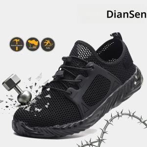 รองเท้าประกันแรงงานผู้ชาย รองเท้าฤดูร้อนระบายอากาศได้ดี ป้องกันการกระแทกและป้องกันการเจาะทะลุ รองเท้านิรภัยน้ำหนักเบา รองเท้าทำงานตาข่ายทนทานต่อการสึกหรอ