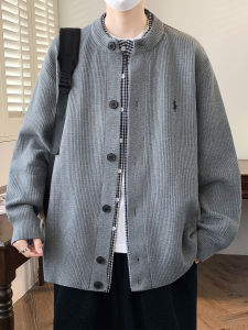 Casual Knitted Mens Jacket Fake Two-Piece Open Cardigan Style British Style Warm Long Sleeve round Neck Button down Spring Autumn