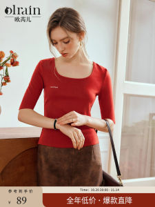 OLrain French Style round Neck Short Sleeve T-Shirt Womens Slim Fit Base Shirt Spring Commute Elegant Top Ladies Fashion