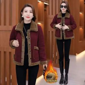 เสื้อแจ็คเก็ตผ้าขนสัตว์หนาหนานักเรียนผู้หญิงวัยกลางคน ฤดูหนาว 2024 สไตล์ใหม่ อบอุ่น กระดุมเดียว ปกติ