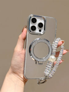 Luxury Diamond Encrusted Mirror Stand Phone Case Silver Glittering Metal Ring Holder for Apple iPhone 16ProMax 15 17Air 14Plus
