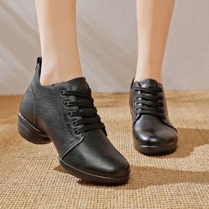 Dance Woman Genuine Leather Ladies Modern Soft Outsole Jazz Sneakers Breathable Female Dancing Fitness Sport Shoes