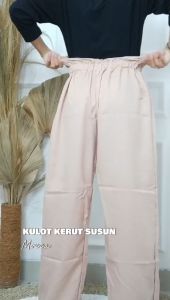 Celana Kulot Kerut Susun Kancing SCUBA: Celana Panjang Wanita Korean Style