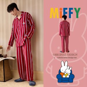 GONGDIE | Soft Cotton Red Long Sleeve Couple Pajamas