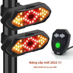 Đèn LED Không Dây USB Có Thể Sạc Lại Cho Xe Đạp Đèn Báo Rẽ Phía Sau Có Điều Khiển Từ Xa Đèn Đuôi An Toàn Cho Xe Đạp Màu Đen IPX7 Chống Nước