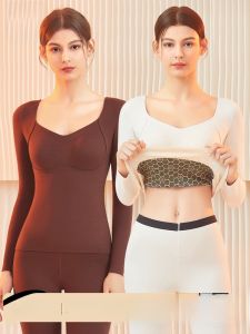 miiow | Warm Wool Underwear Top Womens Integrated Vest Style Long Sleeve V-Neck T-Shirt Comfortable Breathable Moisture-Wicking