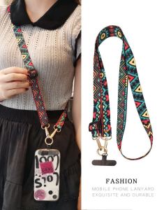 Womens Long Crossbody Phone Strap Vintage Totem Pattern Adjustable Neck Strap Wide Cloth Belt Anti-lost Phone Case Lanyard
