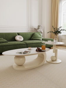 Stone Plate Coffee Table Accessible Luxury Italian Style Living Room Home Oval Tea Table Small Apartment French Simplicity Tea Table Side Table Combination