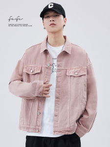 เสื้อเชิ้ตยีนส์คอปกปิดกระดุมแขนยาวผ้าฝ้ายแท้ฤดูใบไม้ร่วงสำหรับผู้ชาย สไตล์อเมริกัน สีสันสดใส สวมใส่สบาย เสื้อแจ็คเก็ตแบบมีฮู้ด