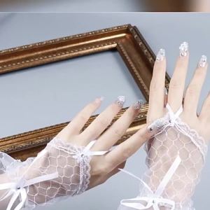 Gothic Đen Găng Tay Ren Nữ Phong Cách Harajuku Cưới Cô Dâu Trang Phục Hóa Trang Halloween Lưới Nơ Tay Tay Phụ Kiện Thời Trang