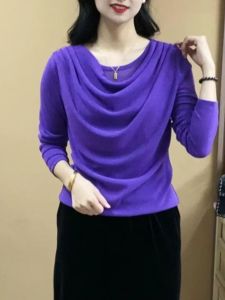 New Style Womens Slim Fit Long Sleeve round Neck Double Layer Meat Concealing Fashion Top Free Style Collar Korean Version T-shirt